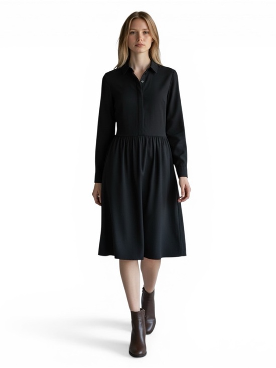 Theory Dresses & Skirts - Theory Black Shirt Dress Size 8 Long Sleeve Fit & Flare Pockets Minimalist Chic